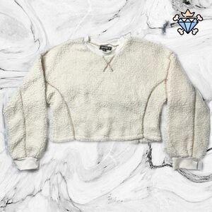 MISSGUIDED CREAM DROP SHOULDER CROPPED SHERPA SWEATER SIZE 12 WOMENS LOUNGEWEAR